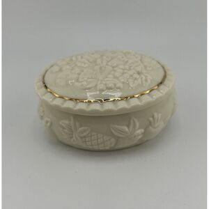 Vintage 1998 LENOX‎ Porcelain Embossed Fruits of Life Oval Trinket Box Gold Trim